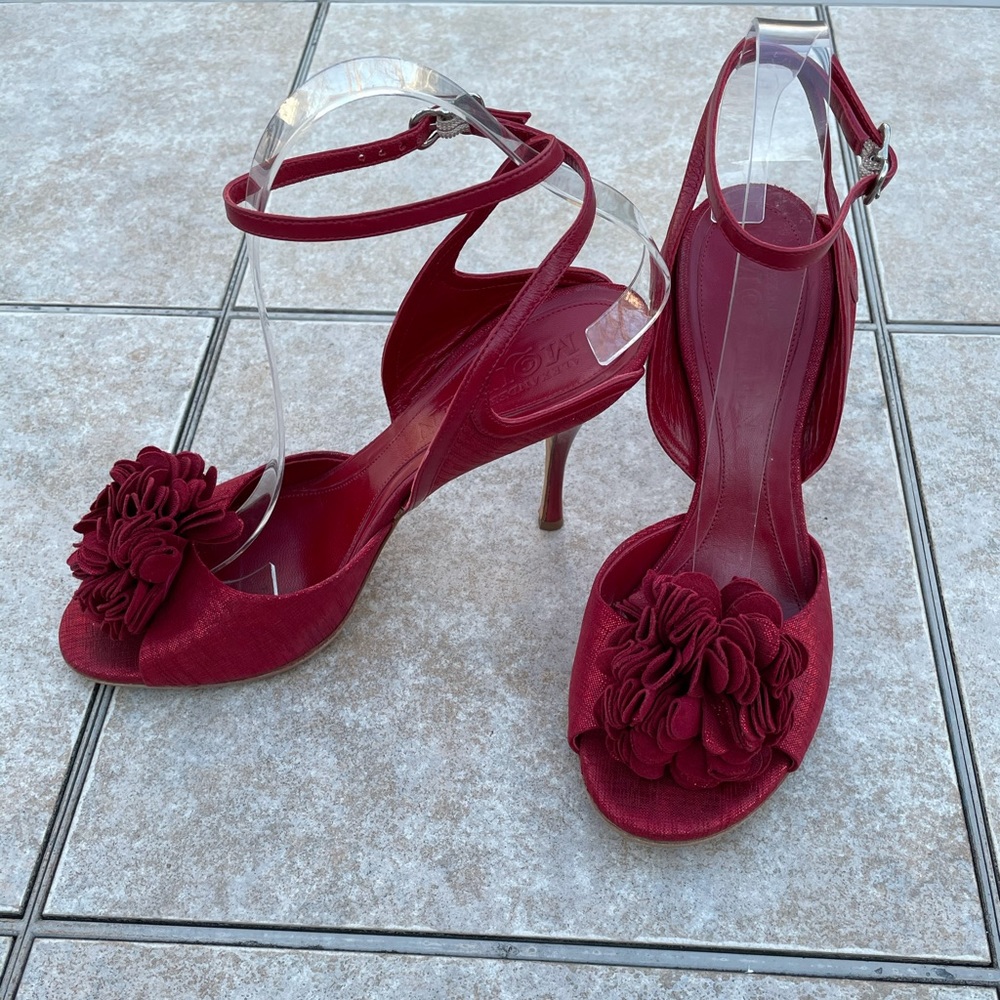 Alexander McQueen red flowers ankle strap sandals